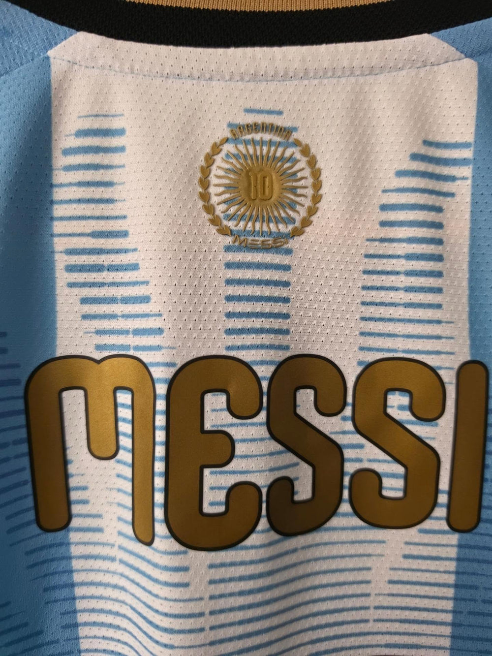 Argentina Messi Farewell Jersey (Player Version) collar and sleeve detail