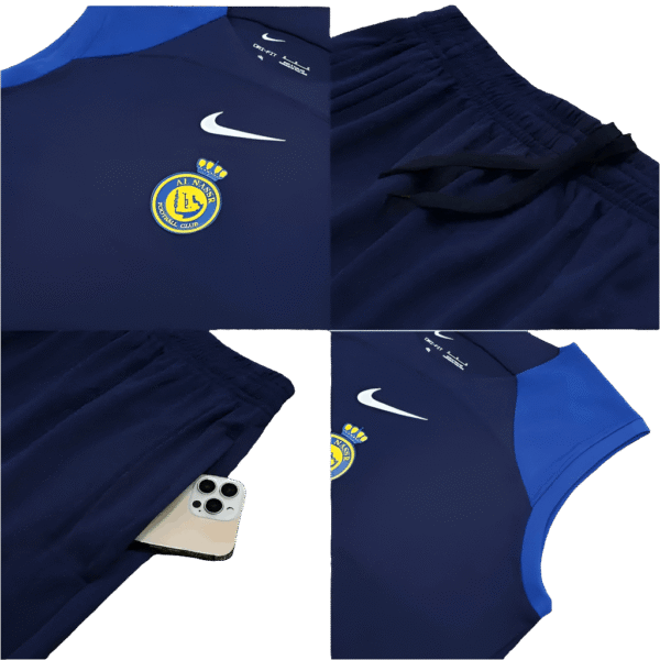 Buy Now Al Nassr Dark Blue Sleeveless Training Set (With Shorts) in India