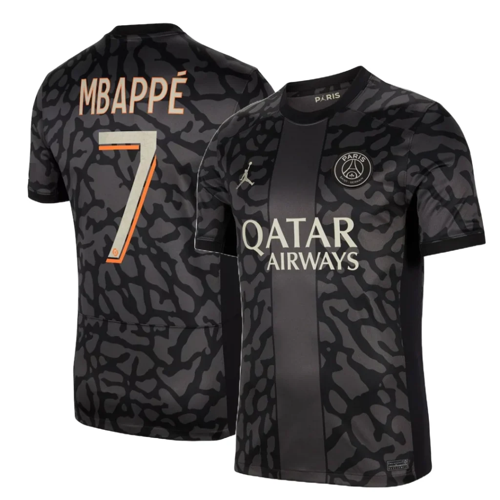 5. PSG Third Mbappé Kit – 2021 Jordan Edition (Black)